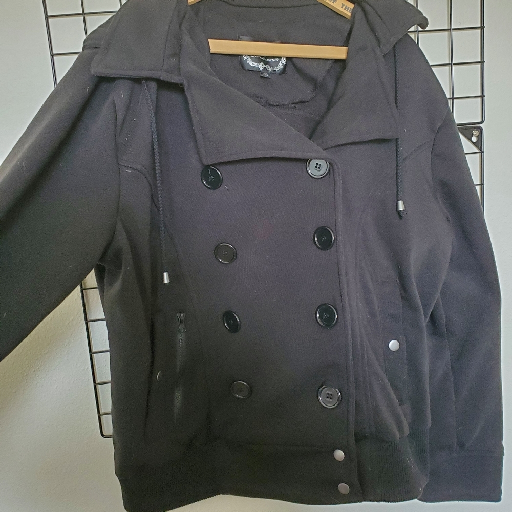 Hooded Pea Coat - Sweatshirt Fabric